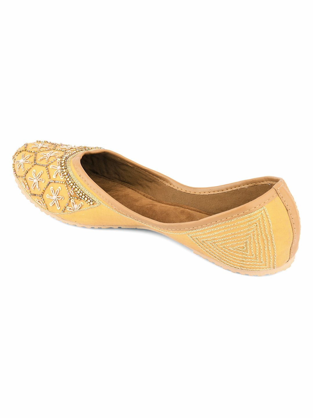 DESI COLOUR Women Gold-Toned Embellished Mojaris