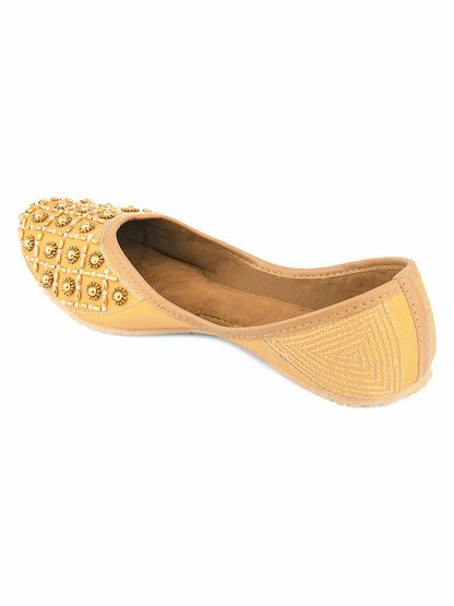 DESI COLOUR Women Gold-Toned Embellished Mojaris