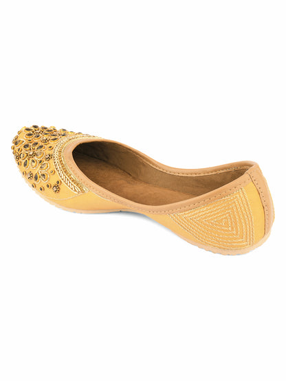 DESI COLOUR Women Gold-Toned Embellished Mojaris