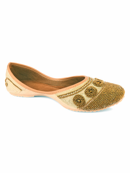 DESI COLOUR Women Gold-Toned Embellished Mojaris