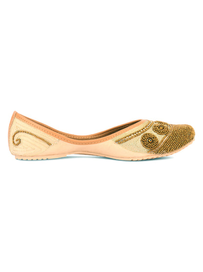 DESI COLOUR Women Gold-Toned Embellished Mojaris