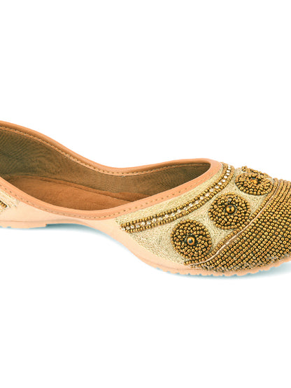 DESI COLOUR Women Gold-Toned Embellished Mojaris