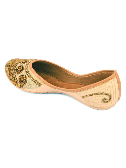 DESI COLOUR Women Gold-Toned Embellished Mojaris