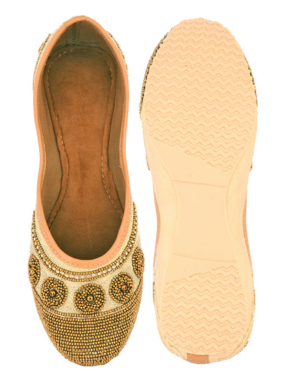 DESI COLOUR Women Gold-Toned Embellished Mojaris