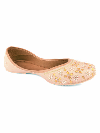 DESI COLOUR Women Peach-Coloured Embellished Mojaris