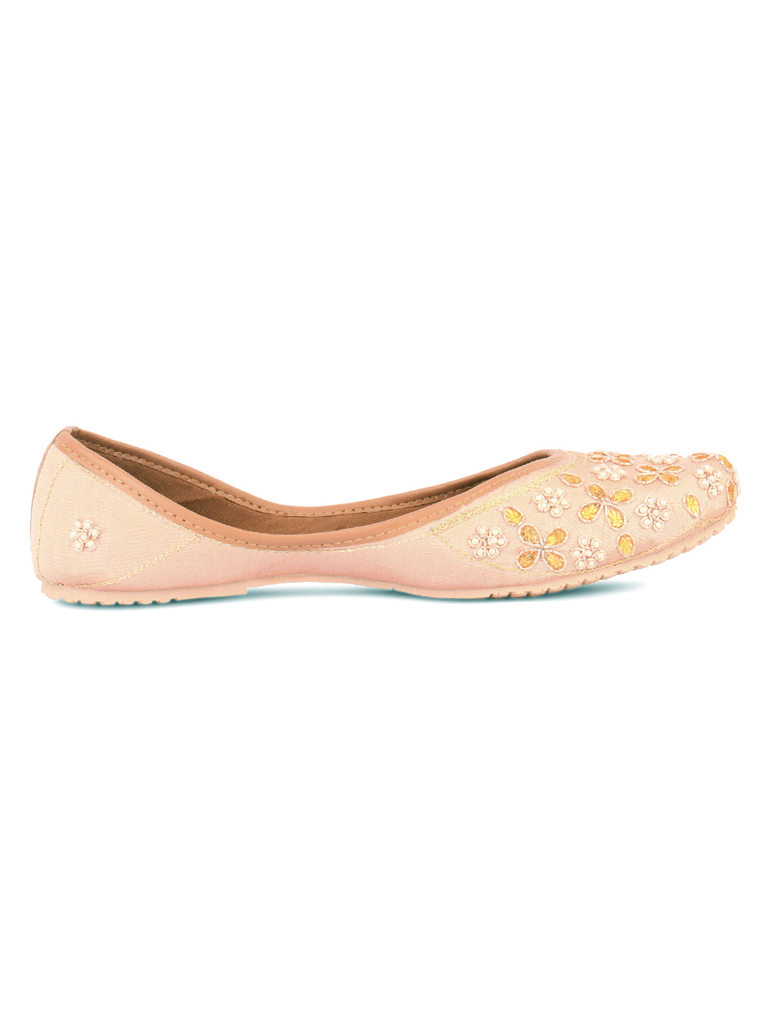 DESI COLOUR Women Peach-Coloured Embellished Mojaris