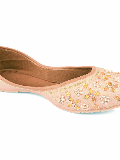 DESI COLOUR Women Peach-Coloured Embellished Mojaris