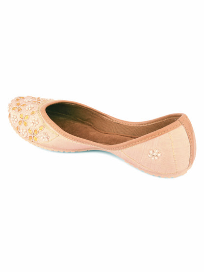 DESI COLOUR Women Peach-Coloured Embellished Mojaris