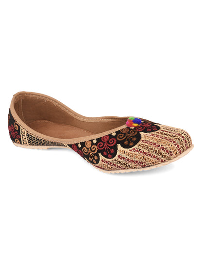 DESI COLOUR Women Red Embellished Mojaris