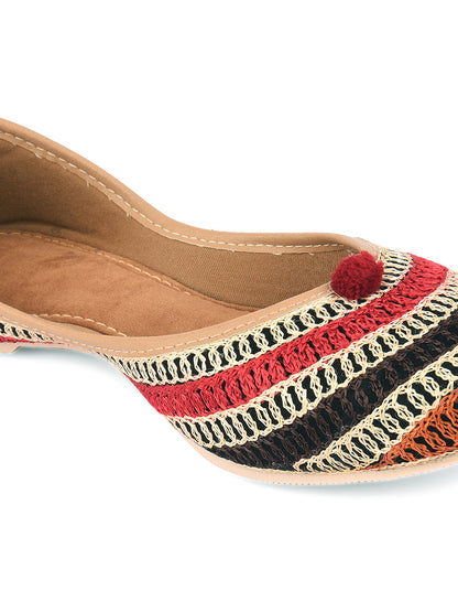 DESI COLOUR Women Beige Ethnic Mojaris Flats