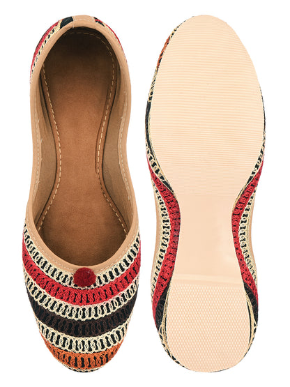 DESI COLOUR Women Beige Ethnic Mojaris Flats