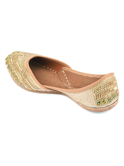 DESI COLOUR Women Gold Embellished Mojaris Flats