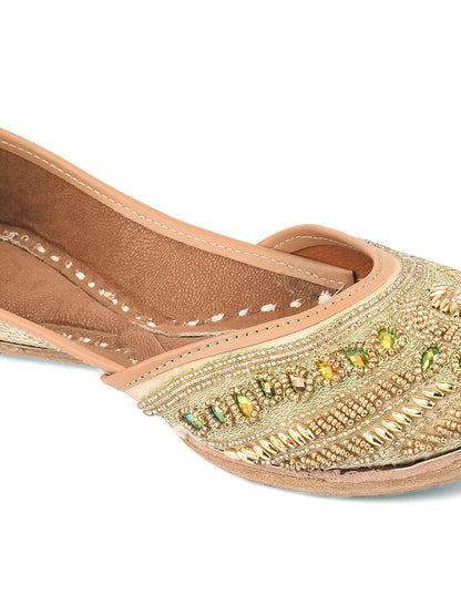 DESI COLOUR Women Gold Embellished Mojaris Flats