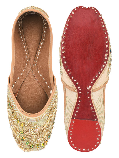 DESI COLOUR Women Gold Embellished Mojaris Flats