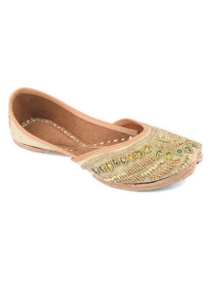 DESI COLOUR Women Gold Embellished Mojaris Flats