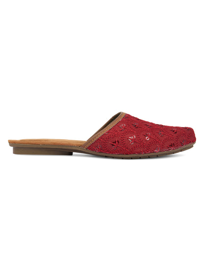 DESI COLOUR Women Brown Ethnic Embellished Mojaris Flats