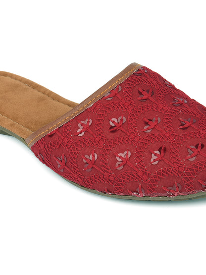 DESI COLOUR Women Brown Ethnic Embellished Mojaris Flats