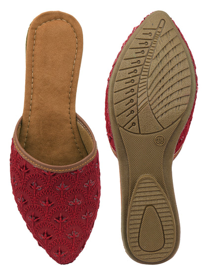 DESI COLOUR Women Brown Ethnic Embellished Mojaris Flats