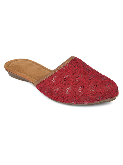 DESI COLOUR Women Brown Ethnic Embellished Mojaris Flats