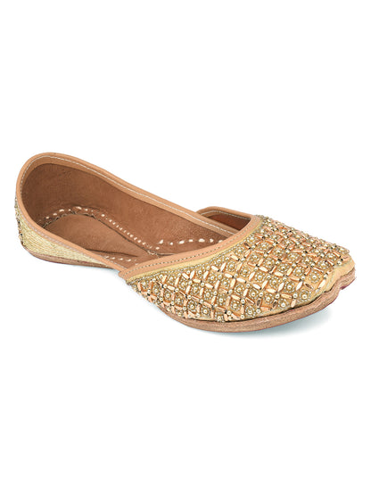 DESI COLOUR Women Gold Sequin Leather Ethnic Mojaris