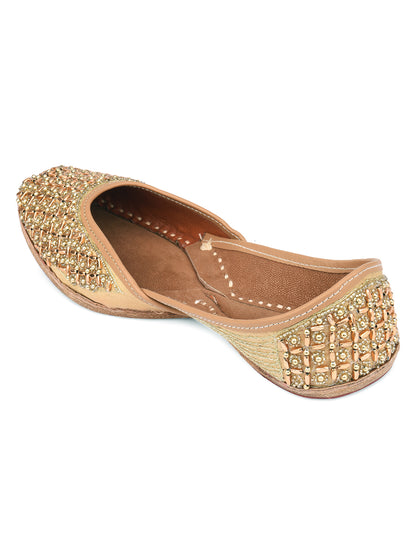 DESI COLOUR Women Gold Sequin Leather Ethnic Mojaris