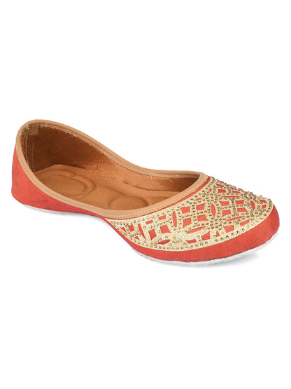 DESI COLOUR Women Gold Sequin Leather Ethnic Mojaris