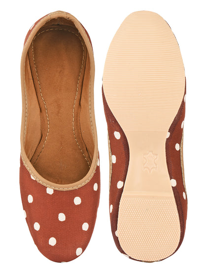 DESI COLOUR Women Brown Embellished Mojaris Flats