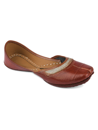 DESI COLOUR Women Brown Textured Mojaris Flats