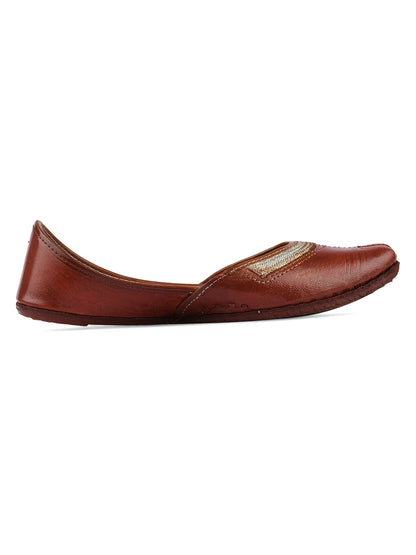 DESI COLOUR Women Brown Textured Mojaris Flats