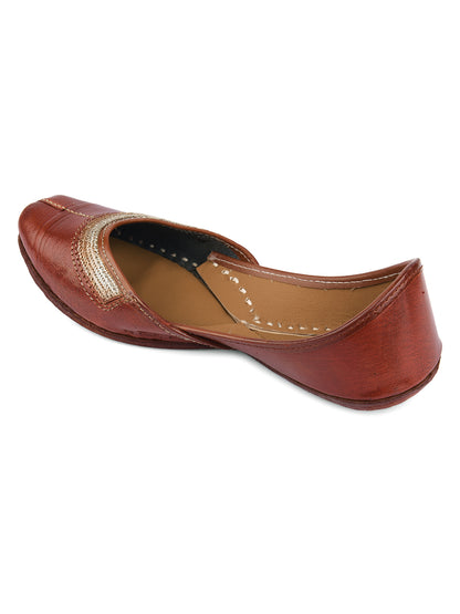 DESI COLOUR Women Brown Textured Mojaris Flats