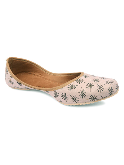 DESI COLOUR Women Pink Printed Mojaris Flats