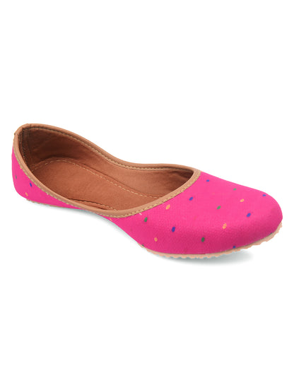 DESI COLOUR Women Pink Printed Mojaris Flats