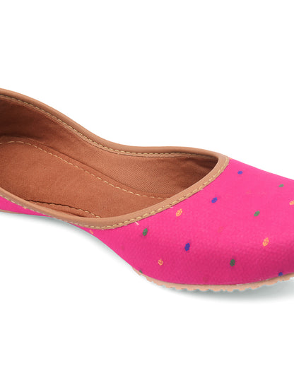 DESI COLOUR Women Pink Printed Mojaris Flats