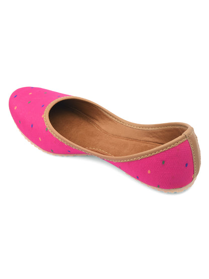 DESI COLOUR Women Pink Printed Mojaris Flats