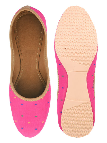 DESI COLOUR Women Pink Printed Mojaris Flats