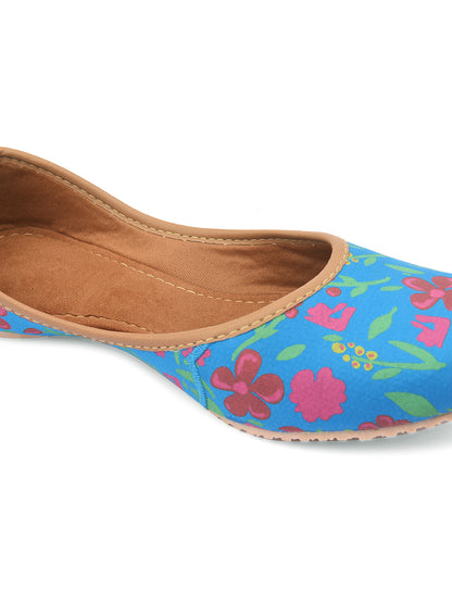 DESI COLOUR Women Blue Floral Printed Mojaris Flats