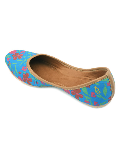 DESI COLOUR Women Blue Floral Printed Mojaris Flats