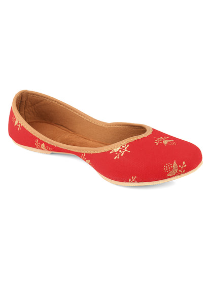 DESI COLOUR Women Red Printed Mojaris Flats