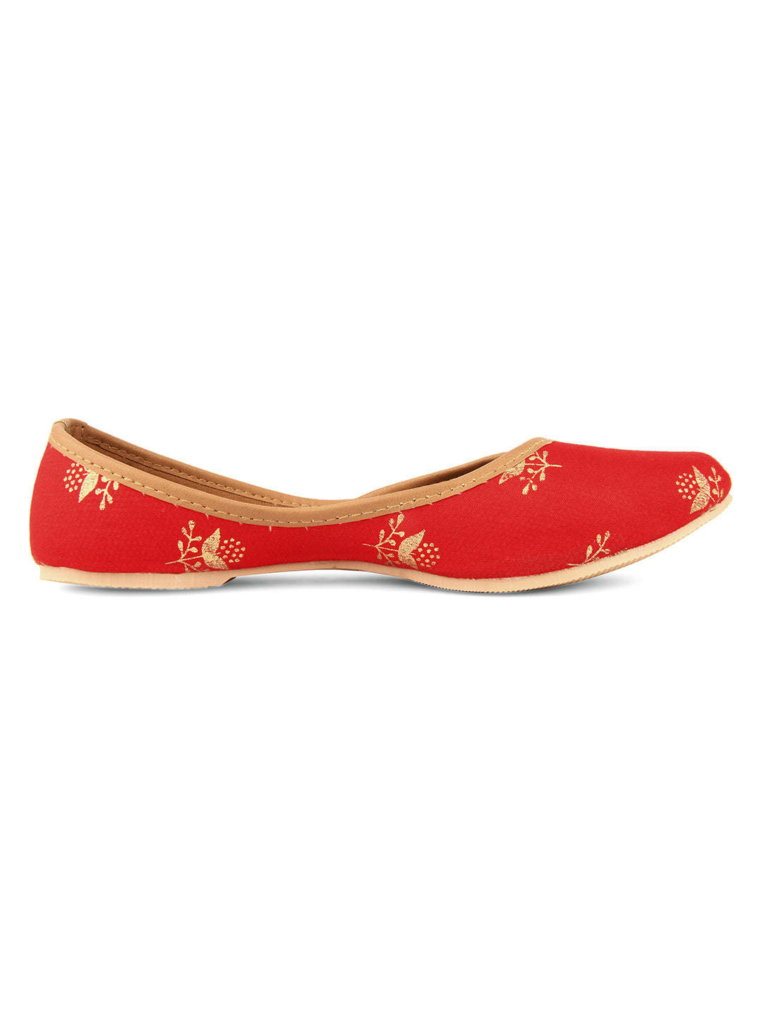 DESI COLOUR Women Red Printed Mojaris Flats