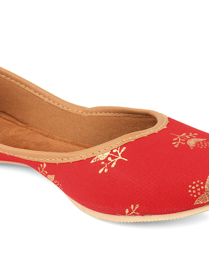 DESI COLOUR Women Red Printed Mojaris Flats