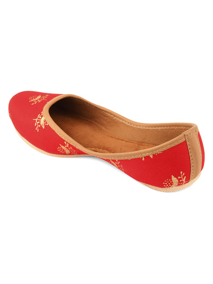 DESI COLOUR Women Red Printed Mojaris Flats