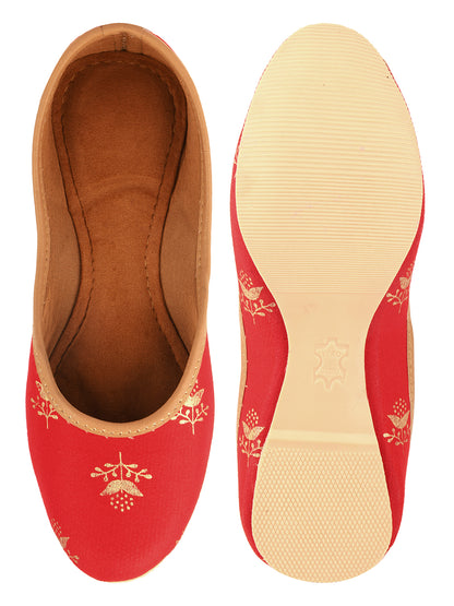 DESI COLOUR Women Red Printed Mojaris Flats