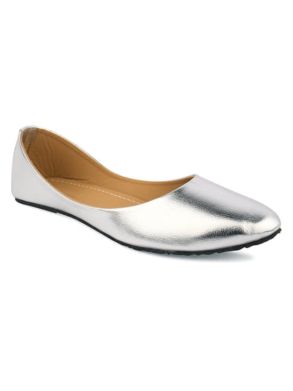 DESI COLOUR Women Silver-Toned Ballerinas Flats