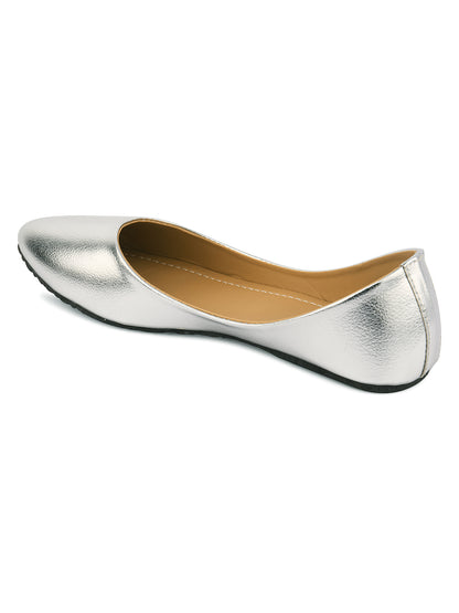 DESI COLOUR Women Silver-Toned Ballerinas Flats