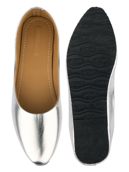 DESI COLOUR Women Silver-Toned Ballerinas Flats