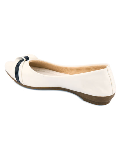 DESI COLOUR Women White Colourblocked Ballerinas with Bows Flats