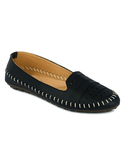 DESI COLOUR Women Black Ballerinas with Laser Cuts Flats