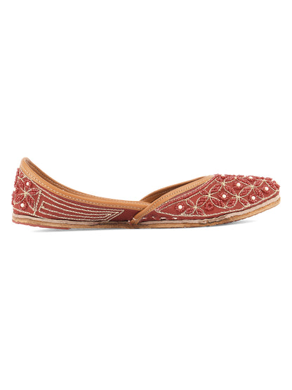 DESI COLOUR Women Tan Brown Ethnic Mojaris with Laser Cuts