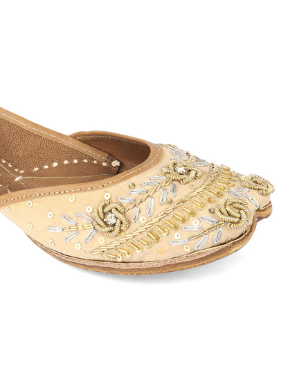 DESI COLOUR Women Tan Brown Ethnic Mojaris with Laser Cuts