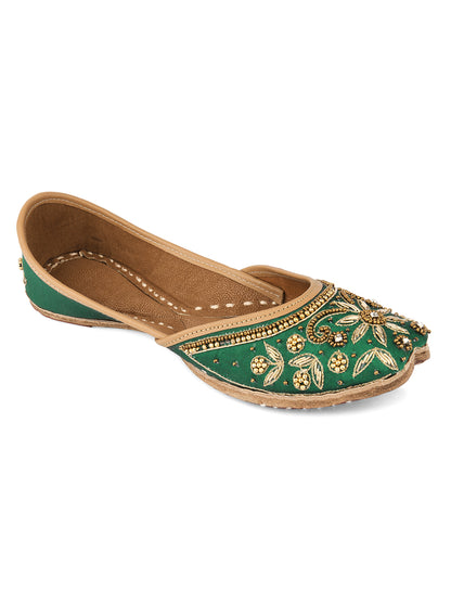 DESI COLOUR Women Maroon Embellished Leather Ethnic Mojaris Flats